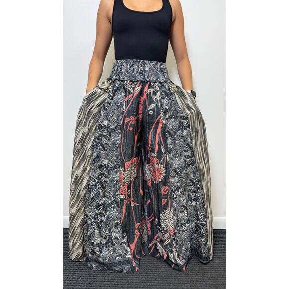 Mixed-print wide-leg trousers- One Size 100% Silk - Picture 1 of 5